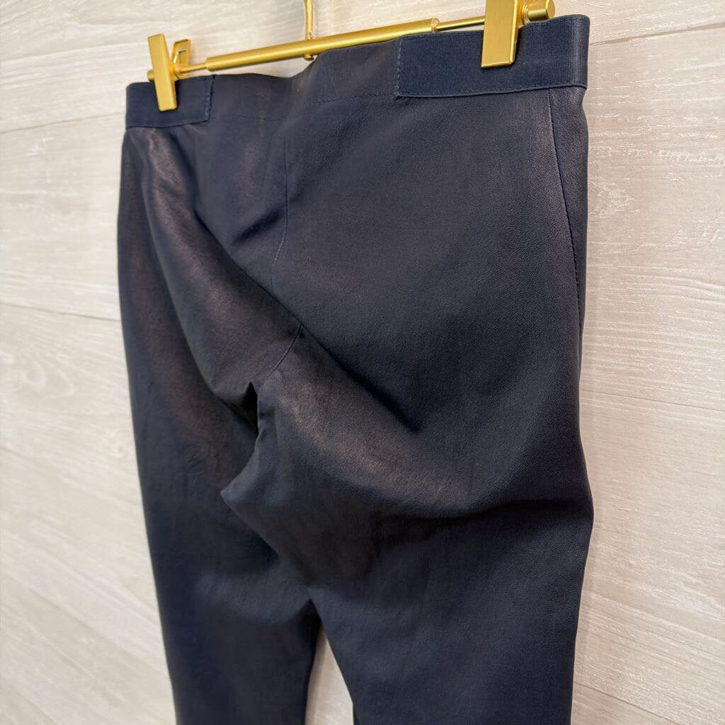 Alice and Olivia Navy 100% Lamb Leather Zip Front Skinny Leg Pants Small