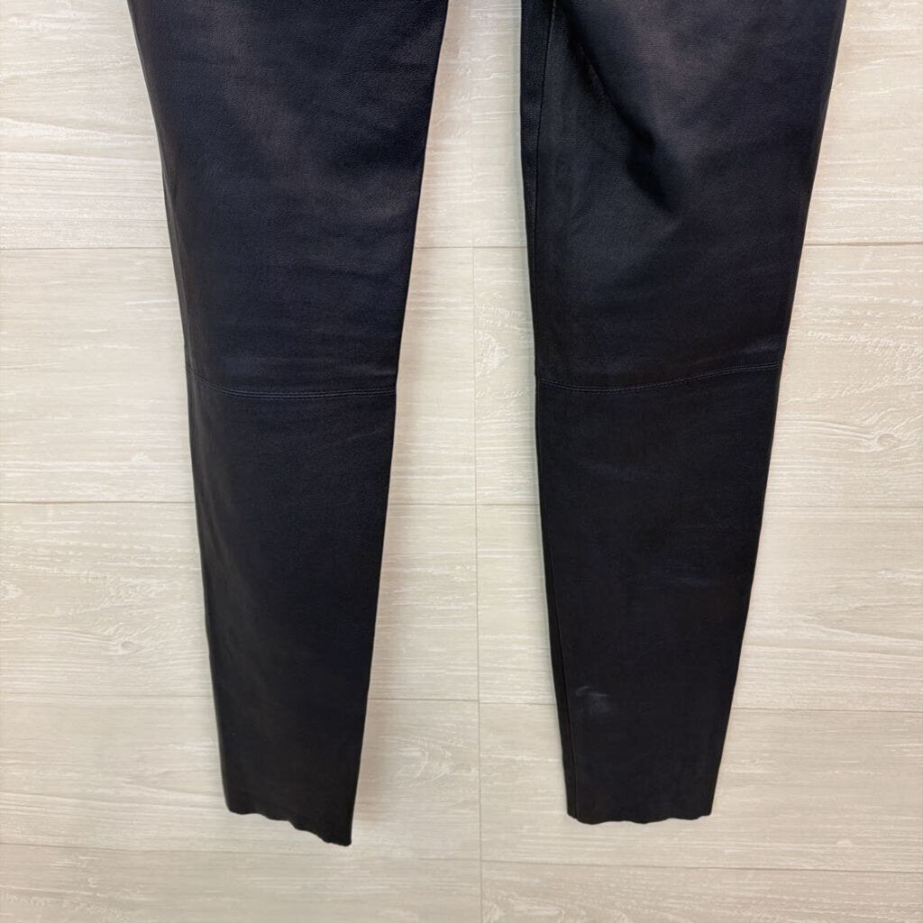 Alice and Olivia Navy 100% Lamb Leather Zip Front Skinny Leg Pants Small
