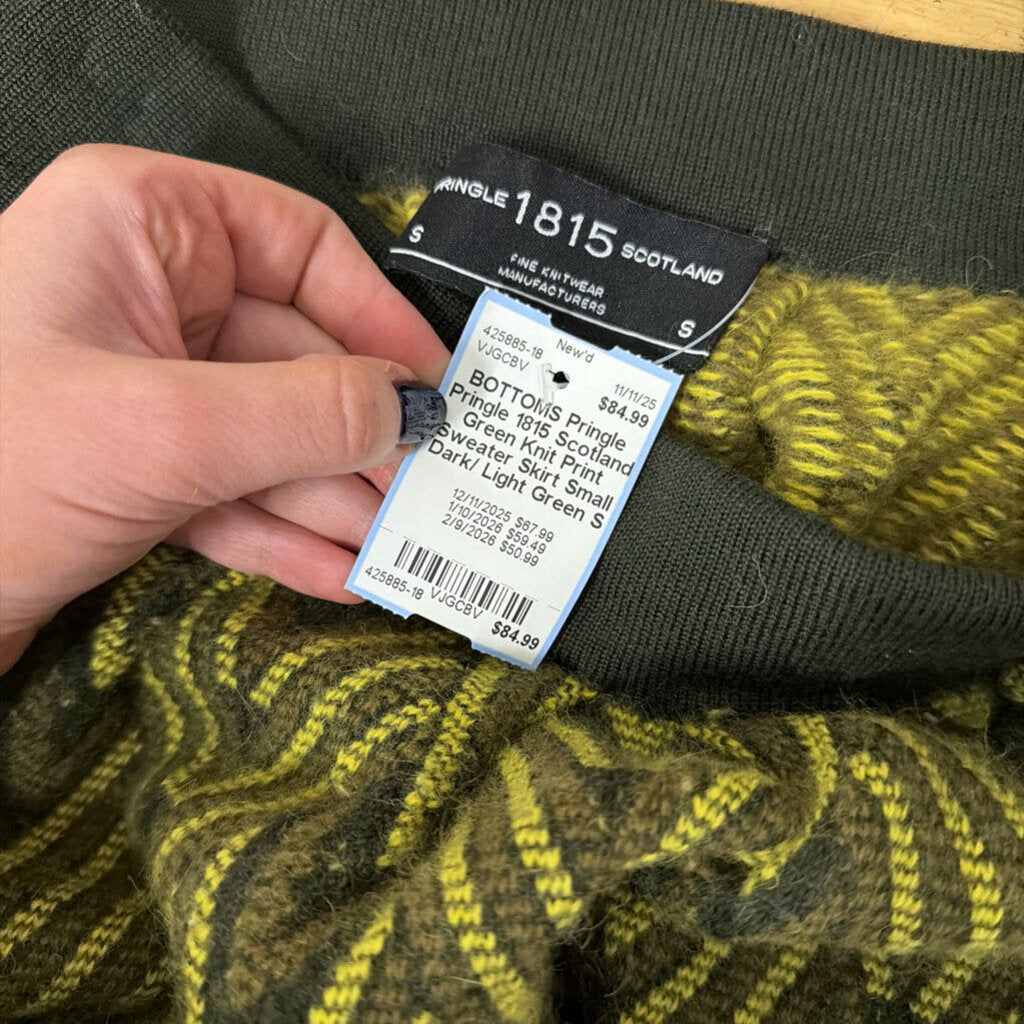 Pringle 1815 Scotland Green Knit Print Sweater Skirt Small