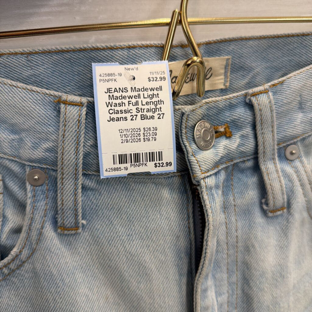 Madewell Light Wash Full Length Classic Straight Jeans 27