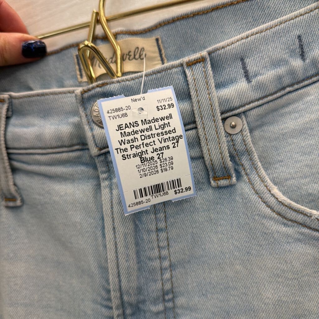 Madewell Light Wash Distressed The Perfect Vintage Straight Jeans 27