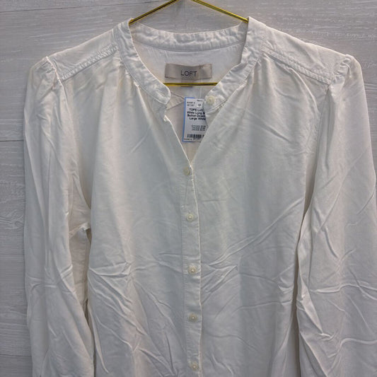 Loft White Long Sleeve Button Down Top Large