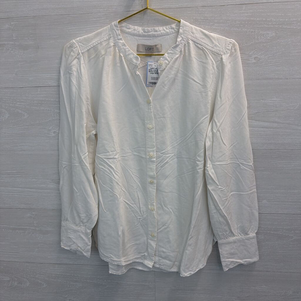Loft White Long Sleeve Button Down Top Large