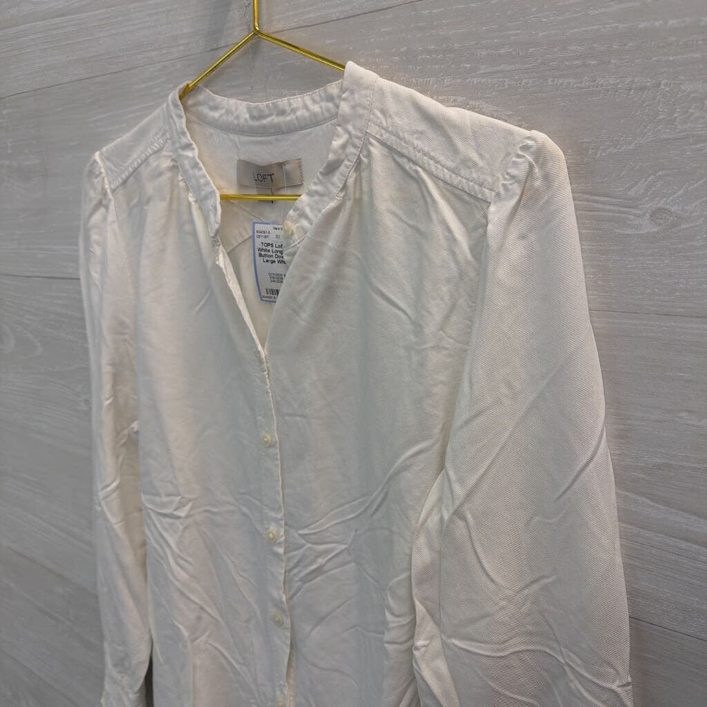 Loft White Long Sleeve Button Down Top Large