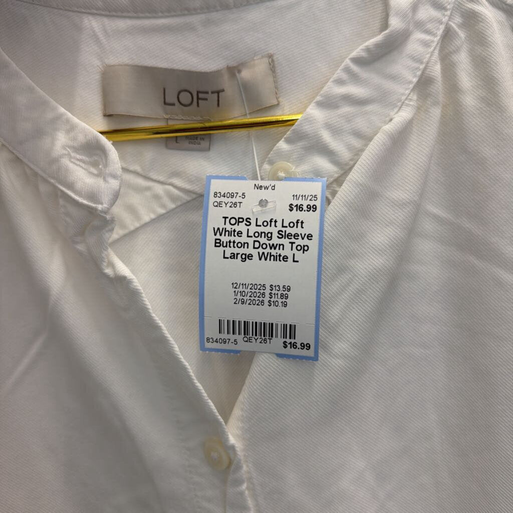 Loft White Long Sleeve Button Down Top Large
