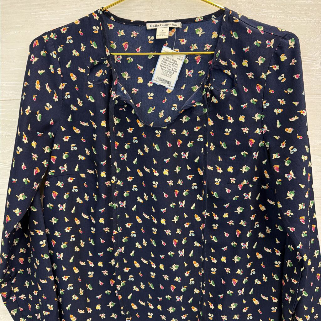 Dalia Collection Navy/ Multi Print Long Sleeve Top Small