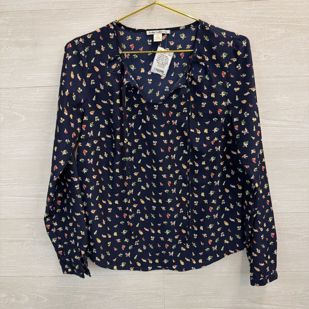 Dalia Collection Navy/ Multi Print Long Sleeve Top Small