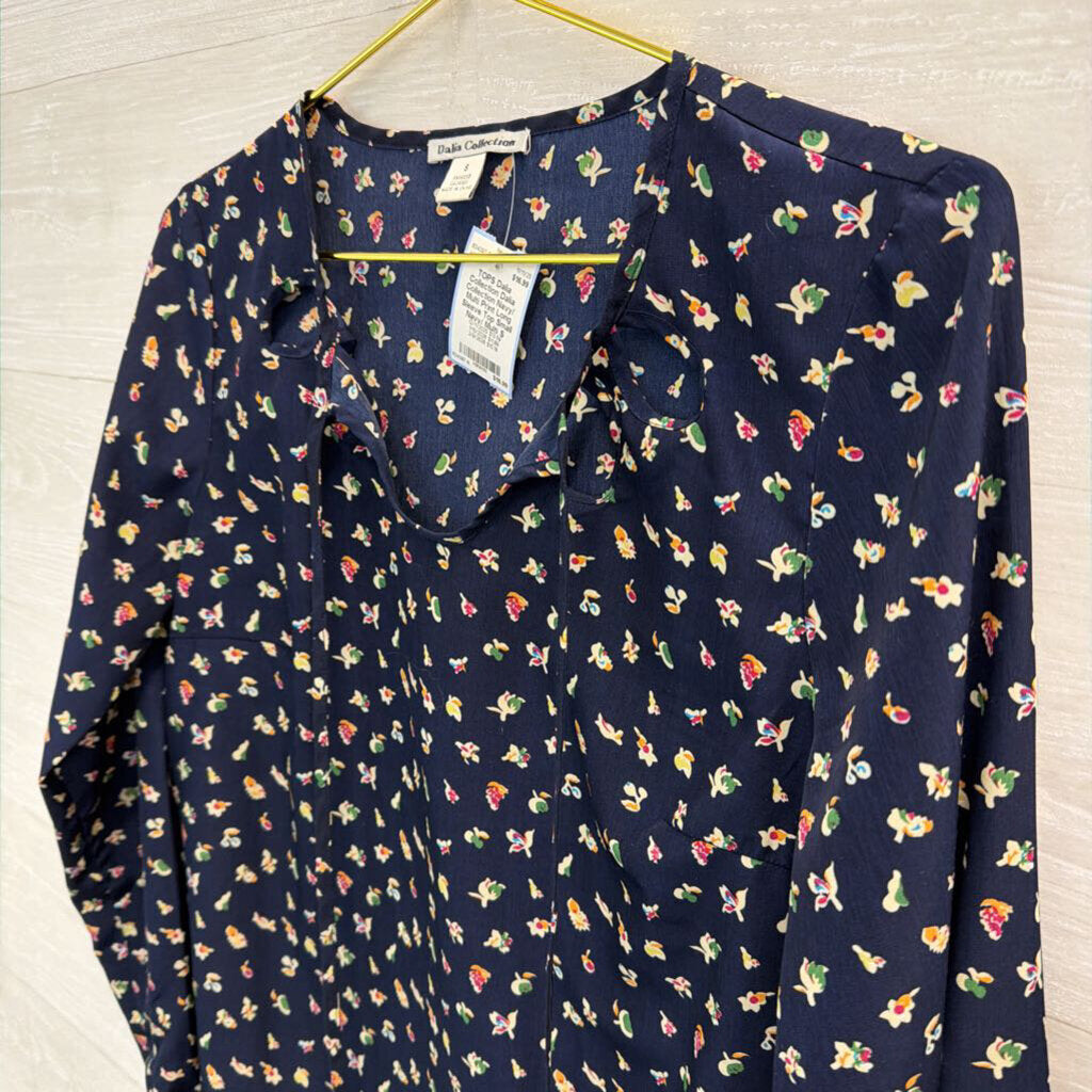 Dalia Collection Navy/ Multi Print Long Sleeve Top Small