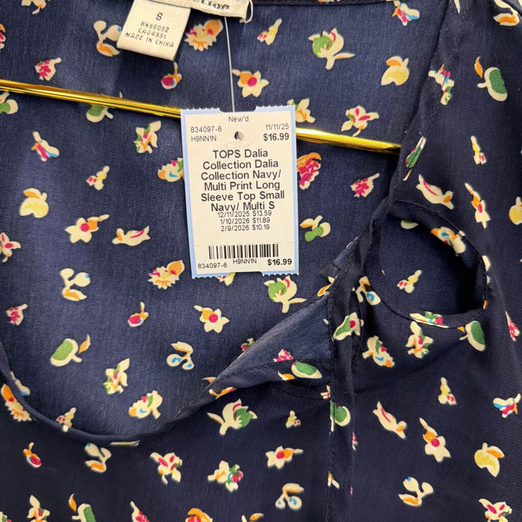 Dalia Collection Navy/ Multi Print Long Sleeve Top Small