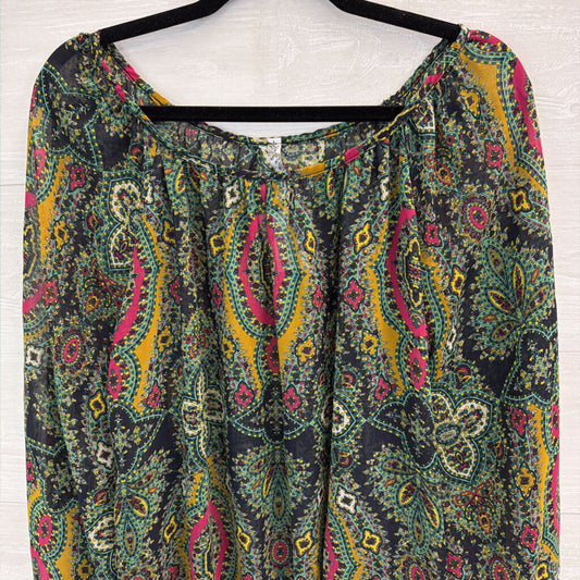 Yahada Green/ Multi Print Long Sleeve Top Large