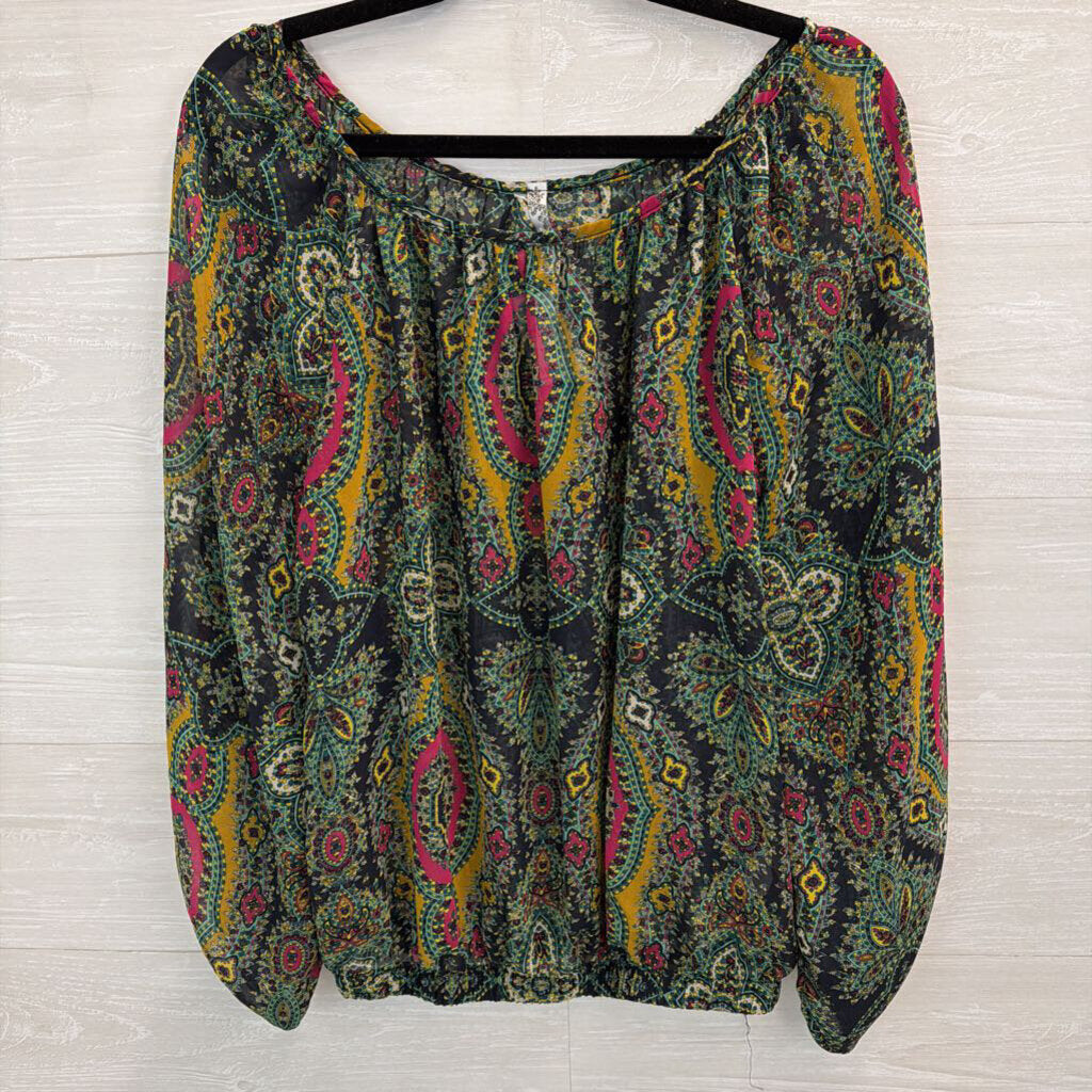 Yahada Green/ Multi Print Long Sleeve Top Large