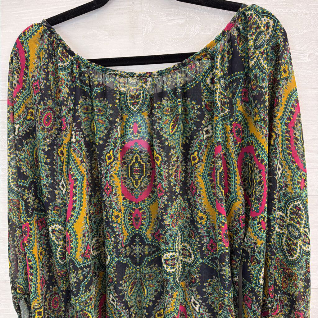 Yahada Green/ Multi Print Long Sleeve Top Large