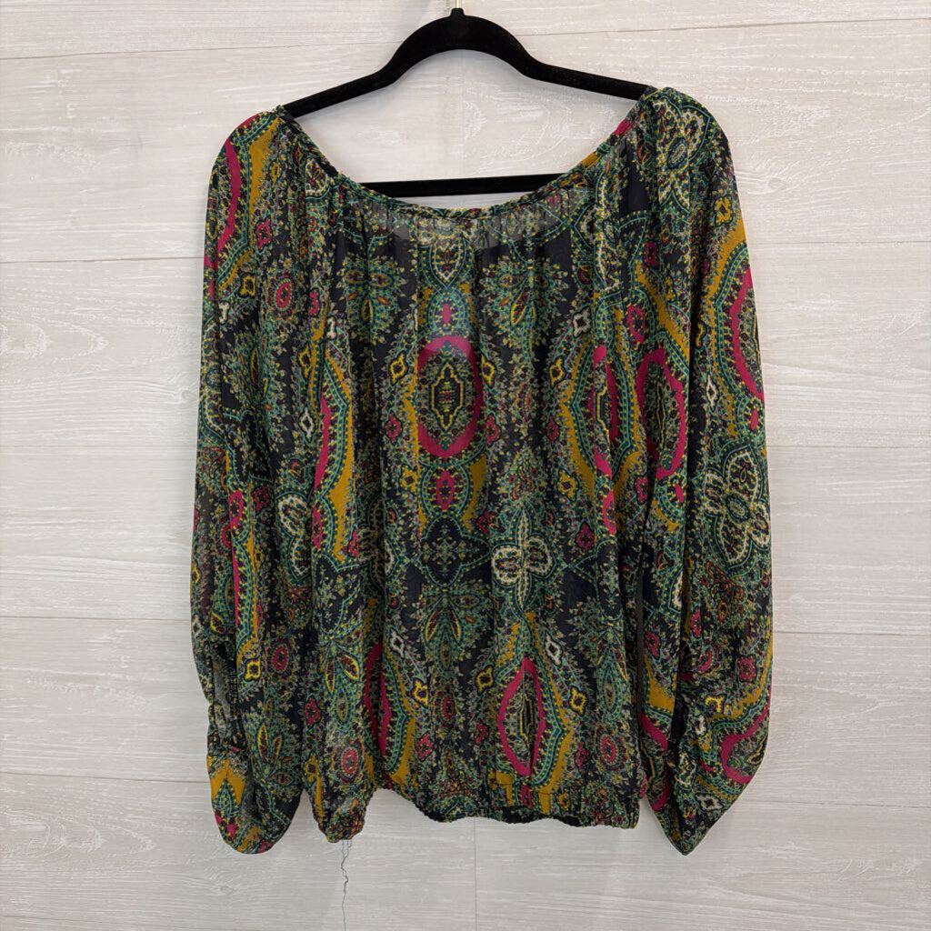 Yahada Green/ Multi Print Long Sleeve Top Large