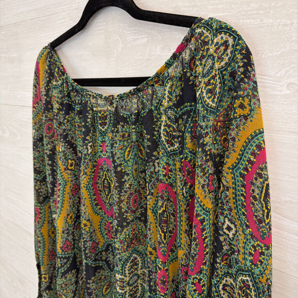 Yahada Green/ Multi Print Long Sleeve Top Large