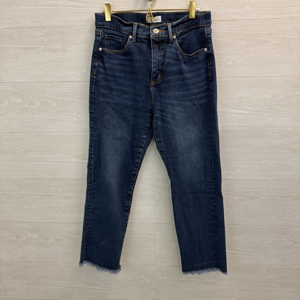 Loft Dark Wash Frayed Hem Straight Leg Jeans 29