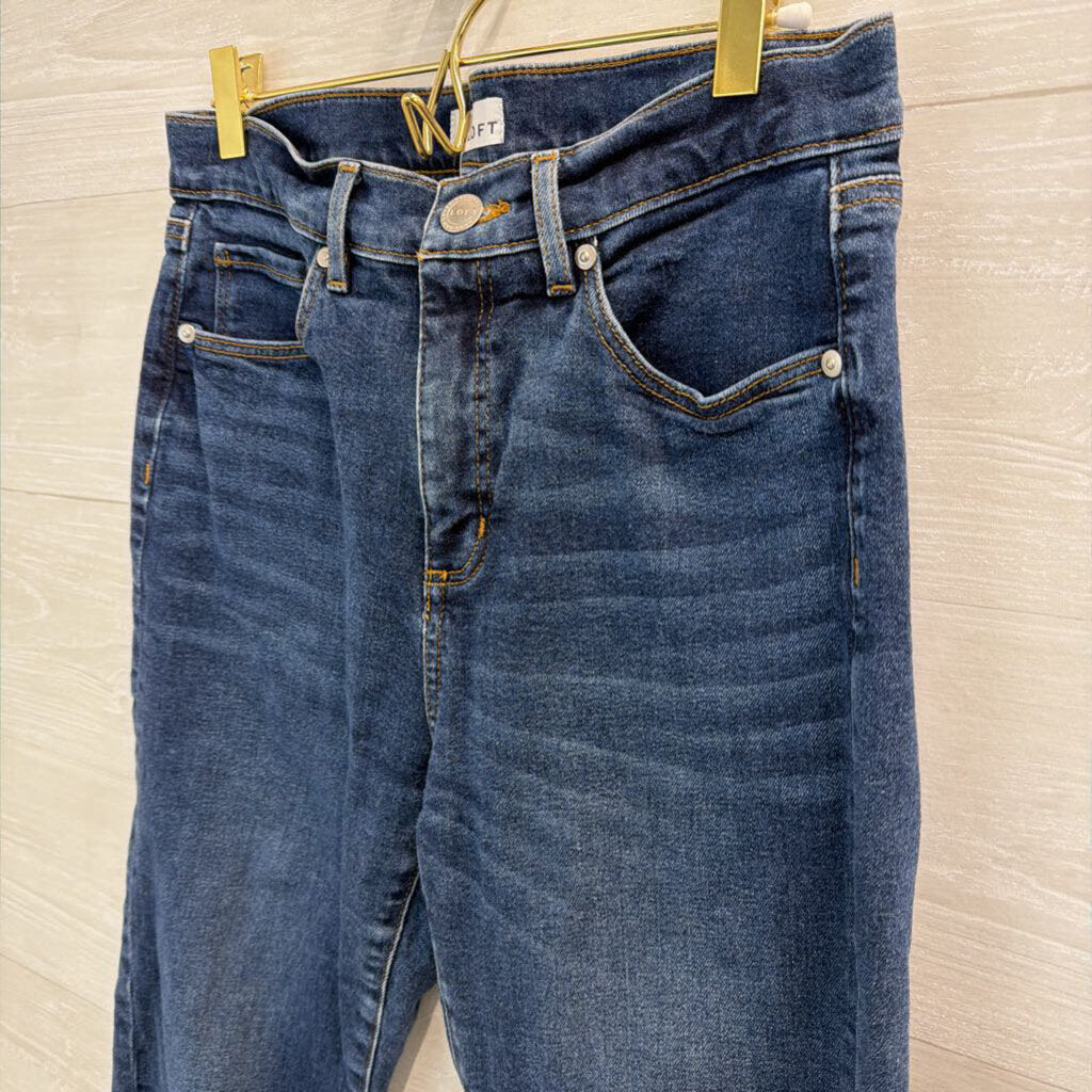 Loft Dark Wash Frayed Hem Straight Leg Jeans 29