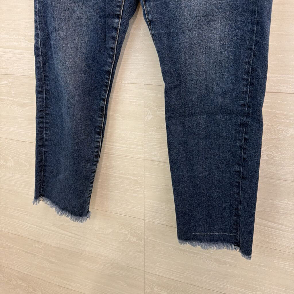 Loft Dark Wash Frayed Hem Straight Leg Jeans 29