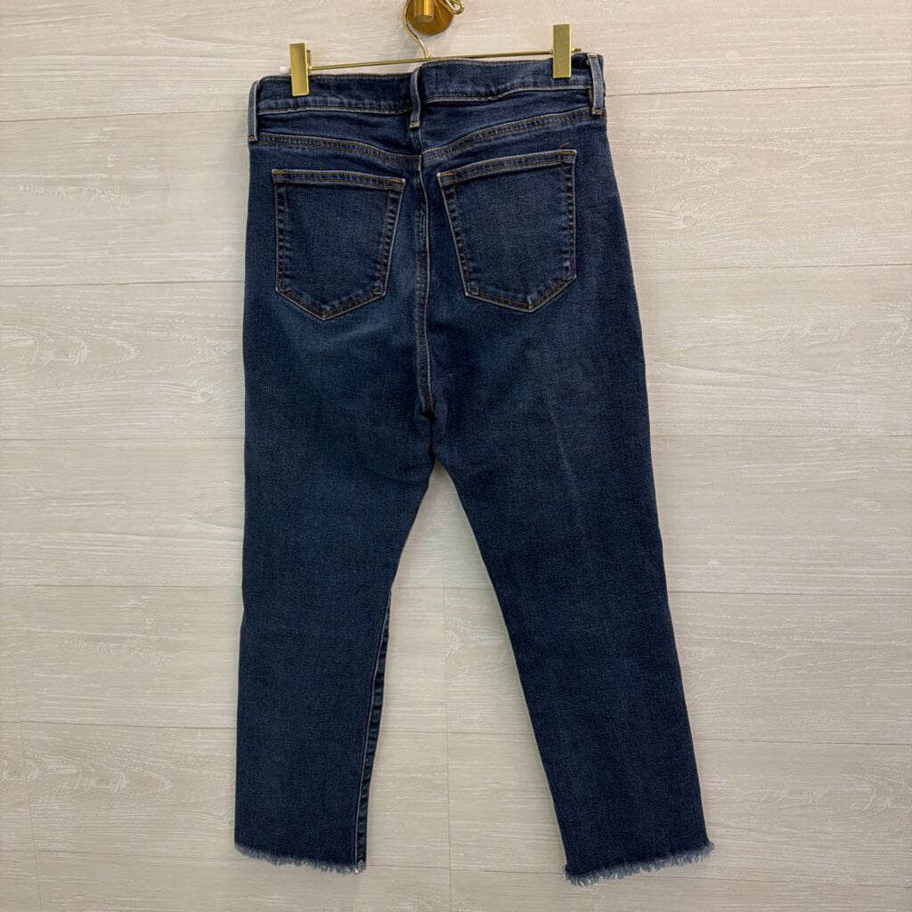 Loft Dark Wash Frayed Hem Straight Leg Jeans 29