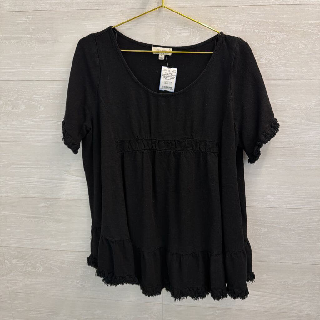 Umgee Black Frayed Edge Short Sleeve Top Extra Large