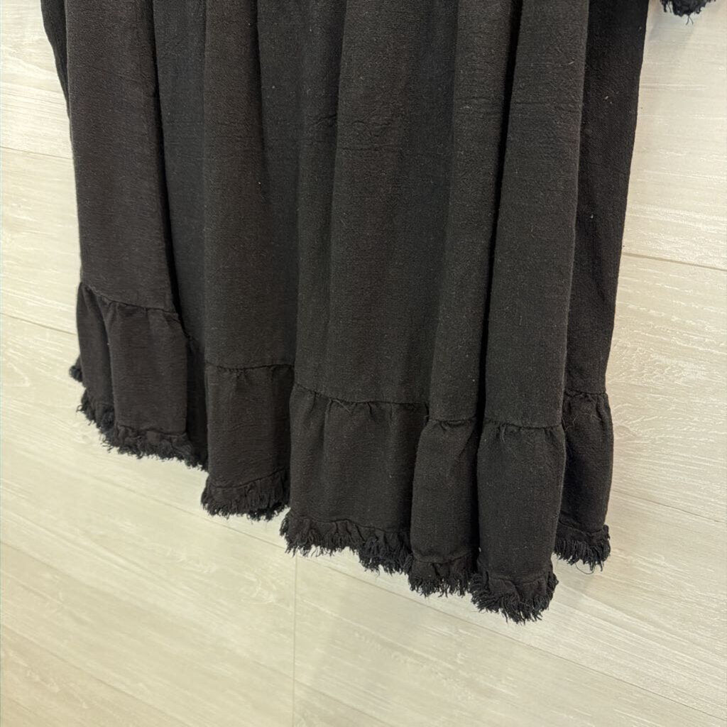 Umgee Black Frayed Edge Short Sleeve Top Extra Large