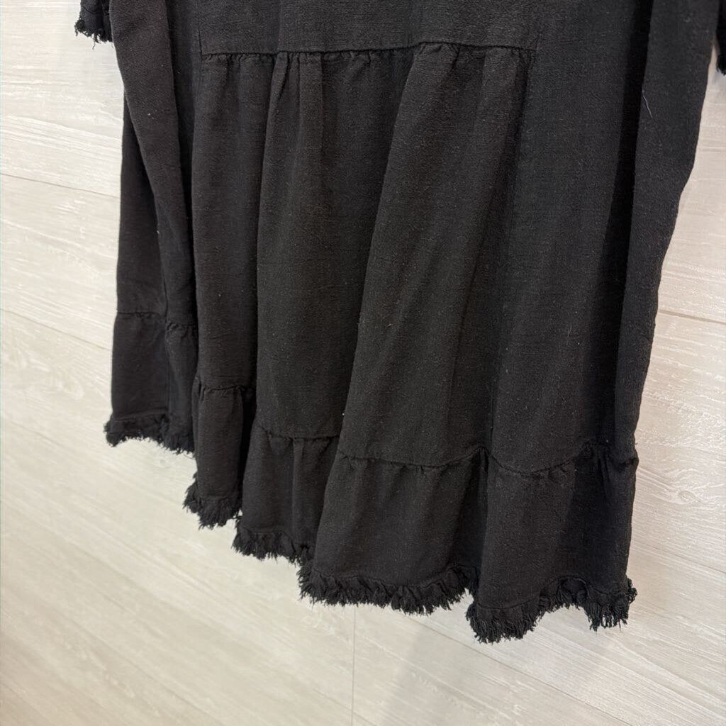 Umgee Black Frayed Edge Short Sleeve Top Extra Large