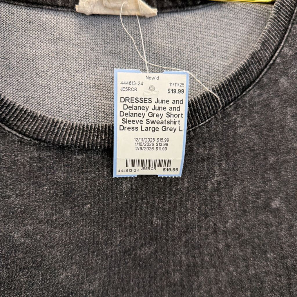 June and Delaney Grey Short Sleeve Sweatshirt Dress Large