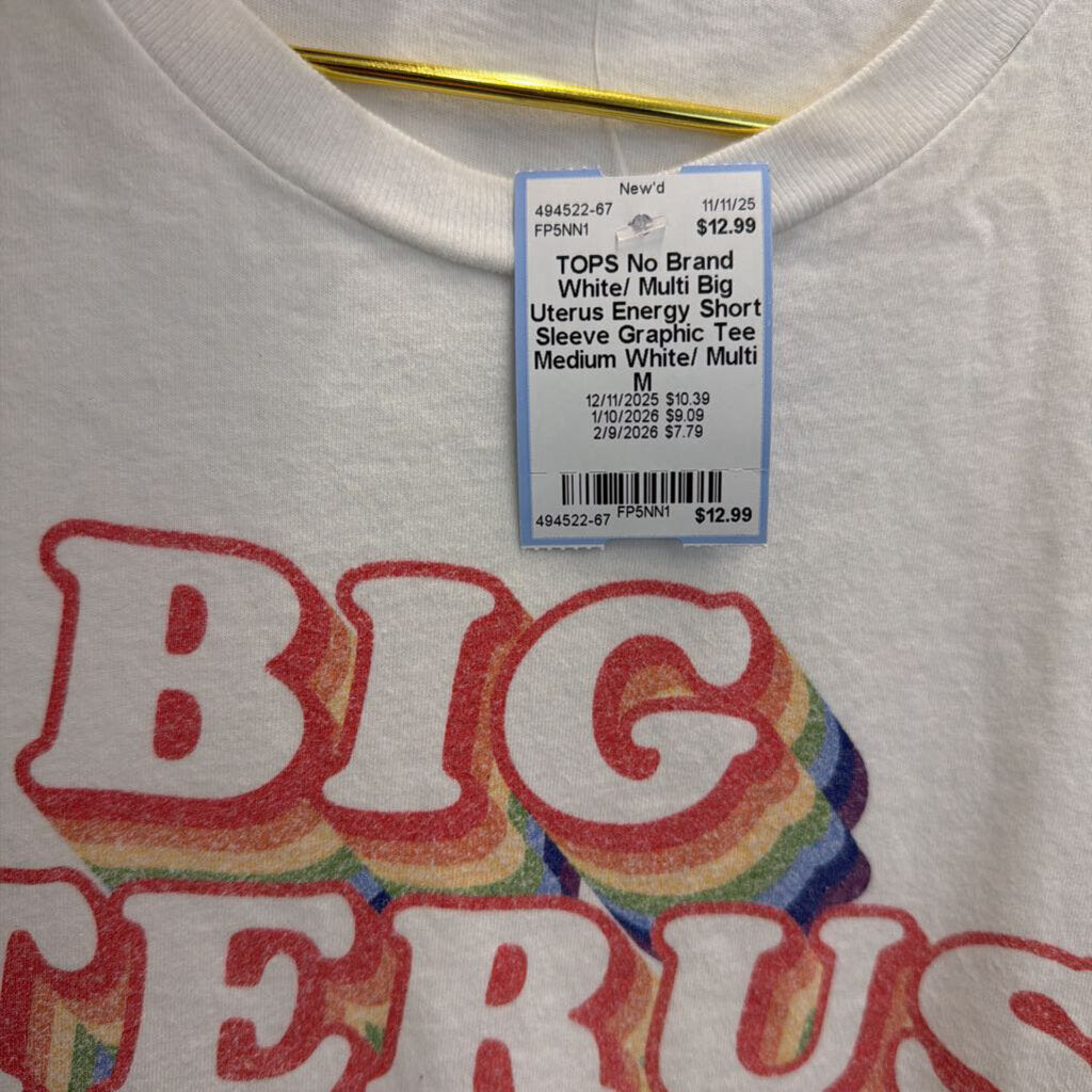 White/ Multi Big Uterus Energy Short Sleeve Graphic Tee Medium