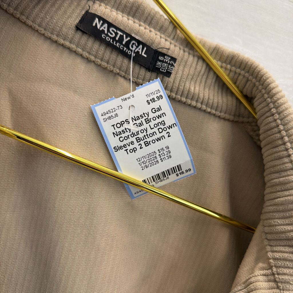 Nasty Gal Brown Corduroy Long Sleeve Button Down Top 2