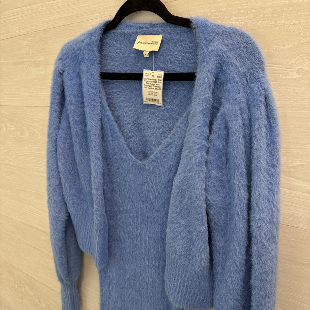 Freshman 1996 Soft Blue Fuzzy Knit Cardigan/ Sweater Set Medium