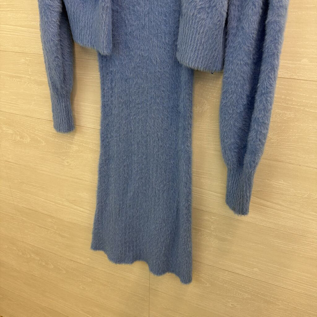 Freshman 1996 Soft Blue Fuzzy Knit Cardigan/ Sweater Set Medium