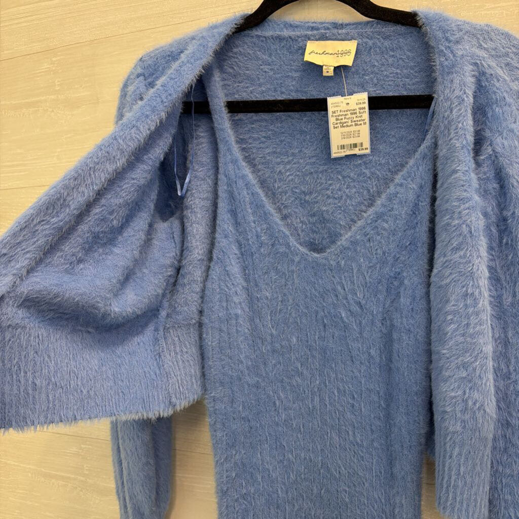 Freshman 1996 Soft Blue Fuzzy Knit Cardigan/ Sweater Set Medium