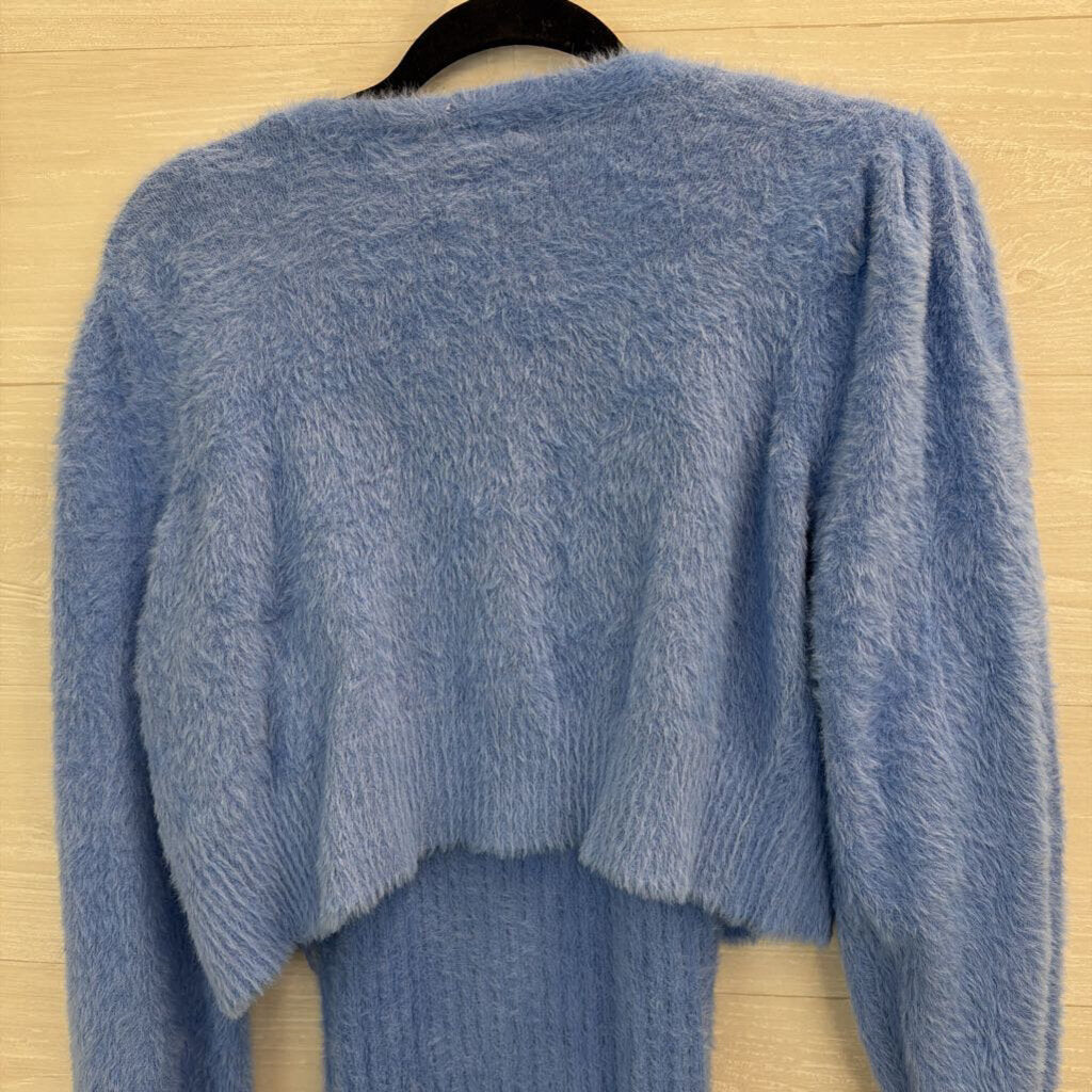 Freshman 1996 Soft Blue Fuzzy Knit Cardigan/ Sweater Set Medium