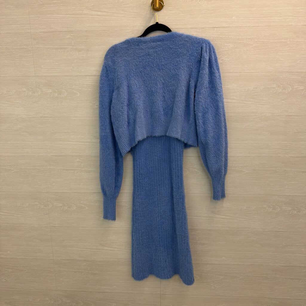 Freshman 1996 Soft Blue Fuzzy Knit Cardigan/ Sweater Set Medium