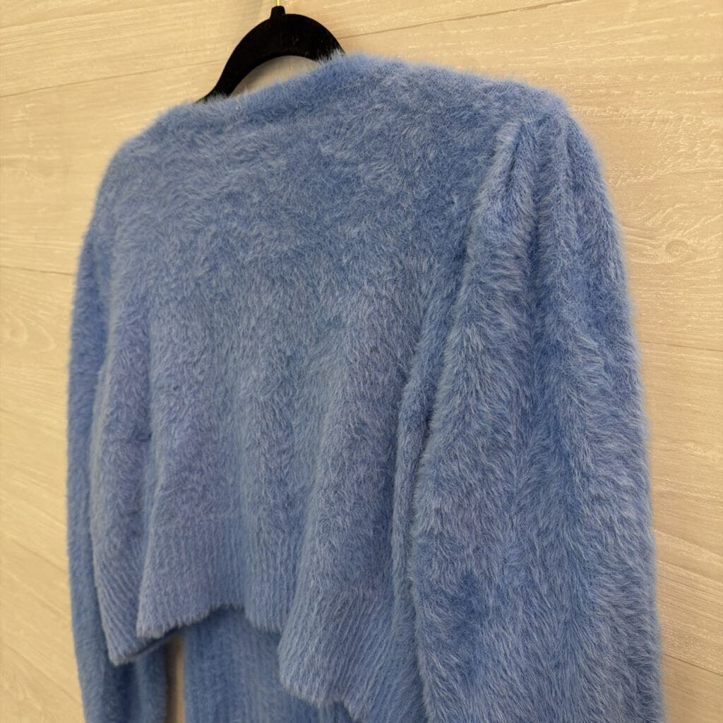 Freshman 1996 Soft Blue Fuzzy Knit Cardigan/ Sweater Set Medium