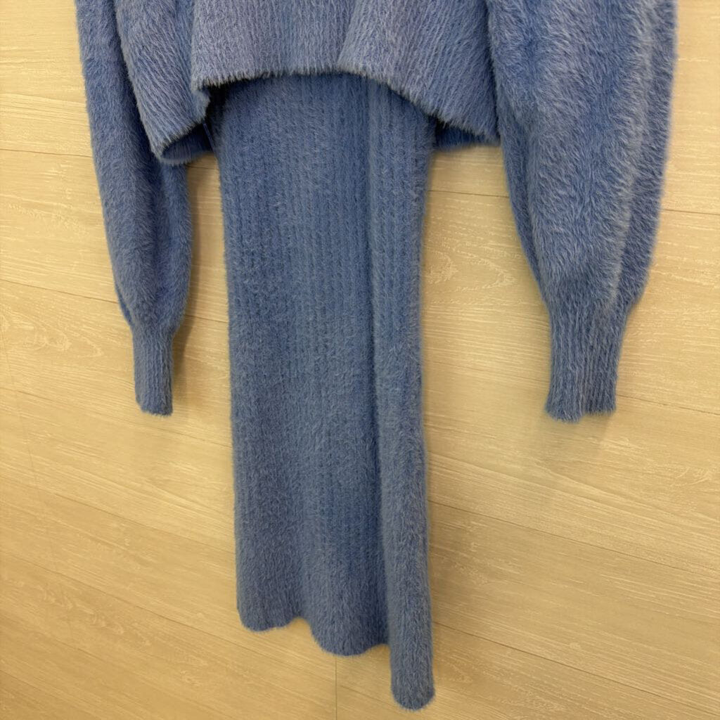Freshman 1996 Soft Blue Fuzzy Knit Cardigan/ Sweater Set Medium