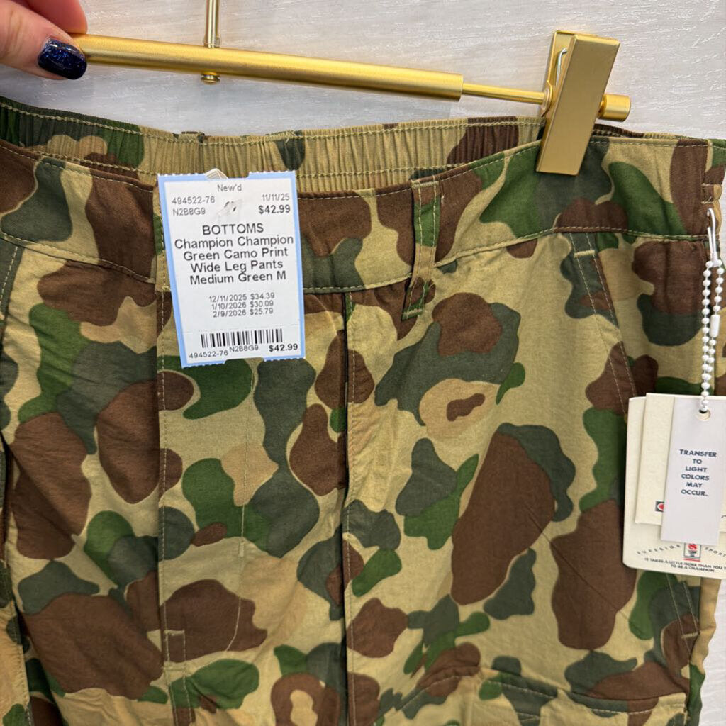 Champion Green Camo Print Wide Leg Pants Medium
