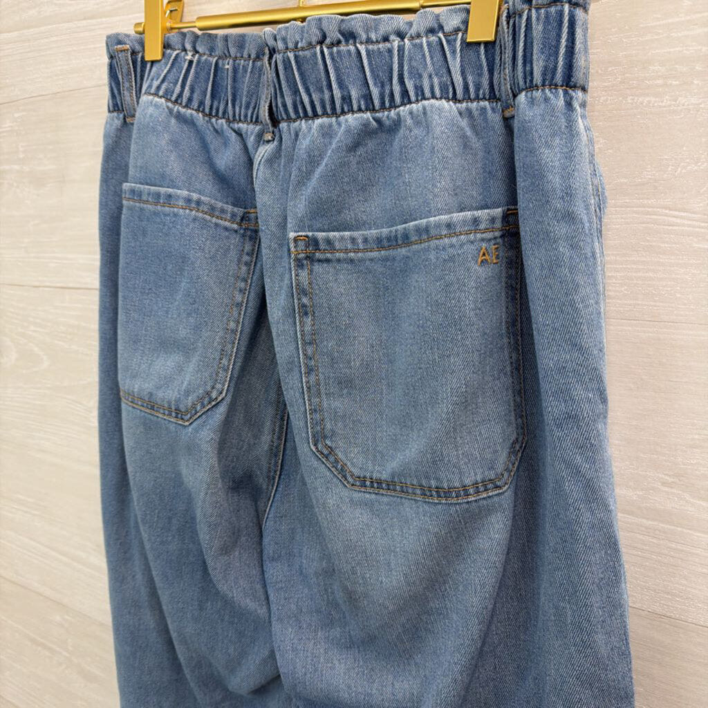 American Eagle Light Wash Paperbag Top Wide Leg Jeans 12
