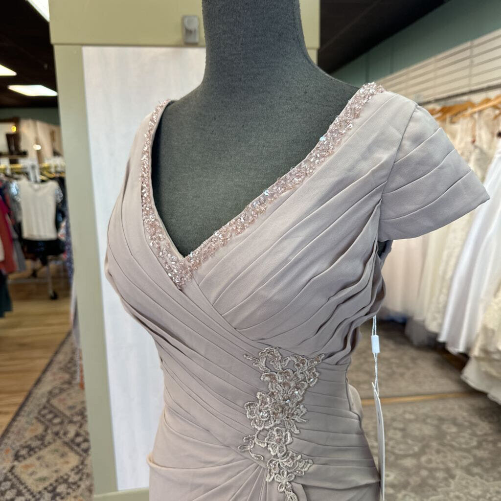 Champagne Ruched Cap Sleeve Long Chiffon Dress Medium