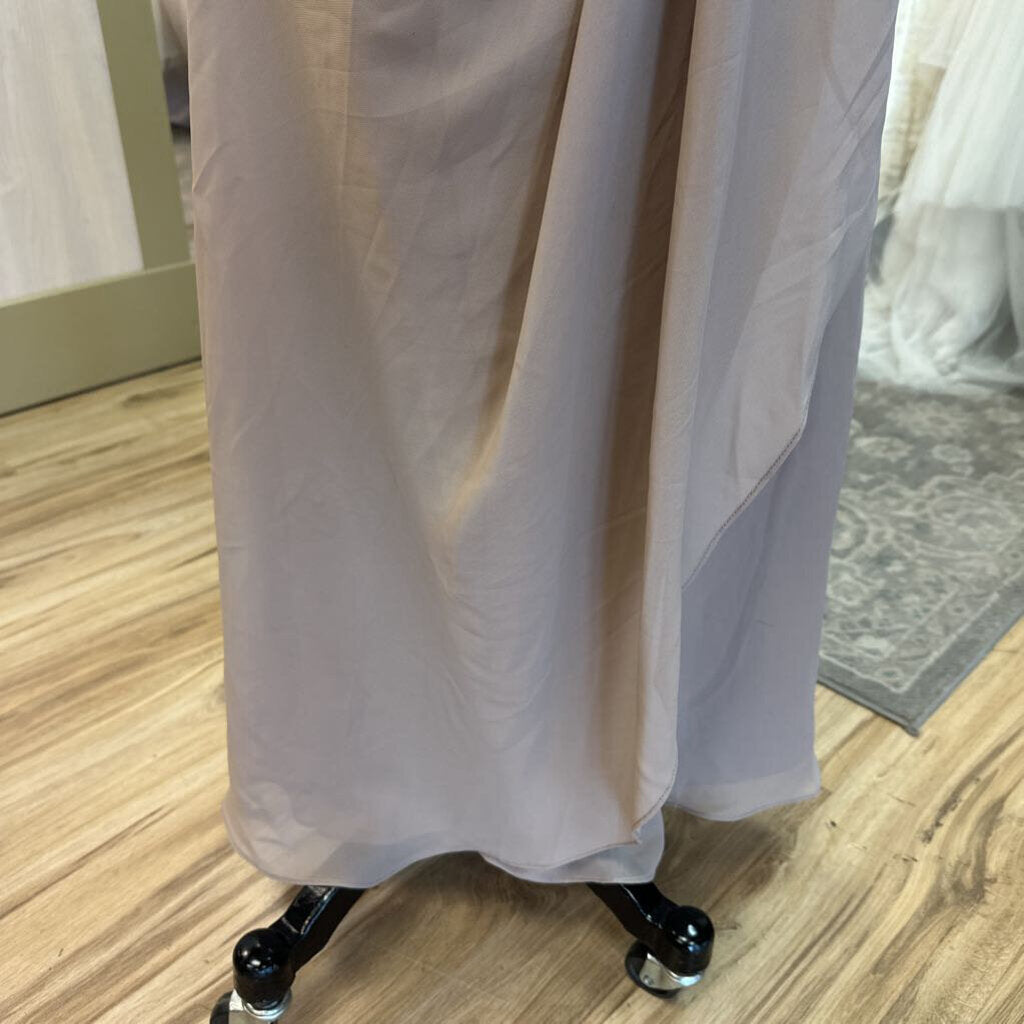 Champagne Ruched Cap Sleeve Long Chiffon Dress Medium