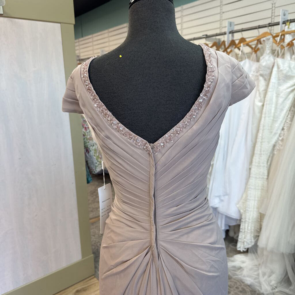 Champagne Ruched Cap Sleeve Long Chiffon Dress Medium