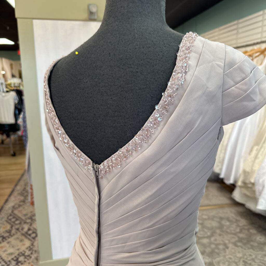 Champagne Ruched Cap Sleeve Long Chiffon Dress Medium