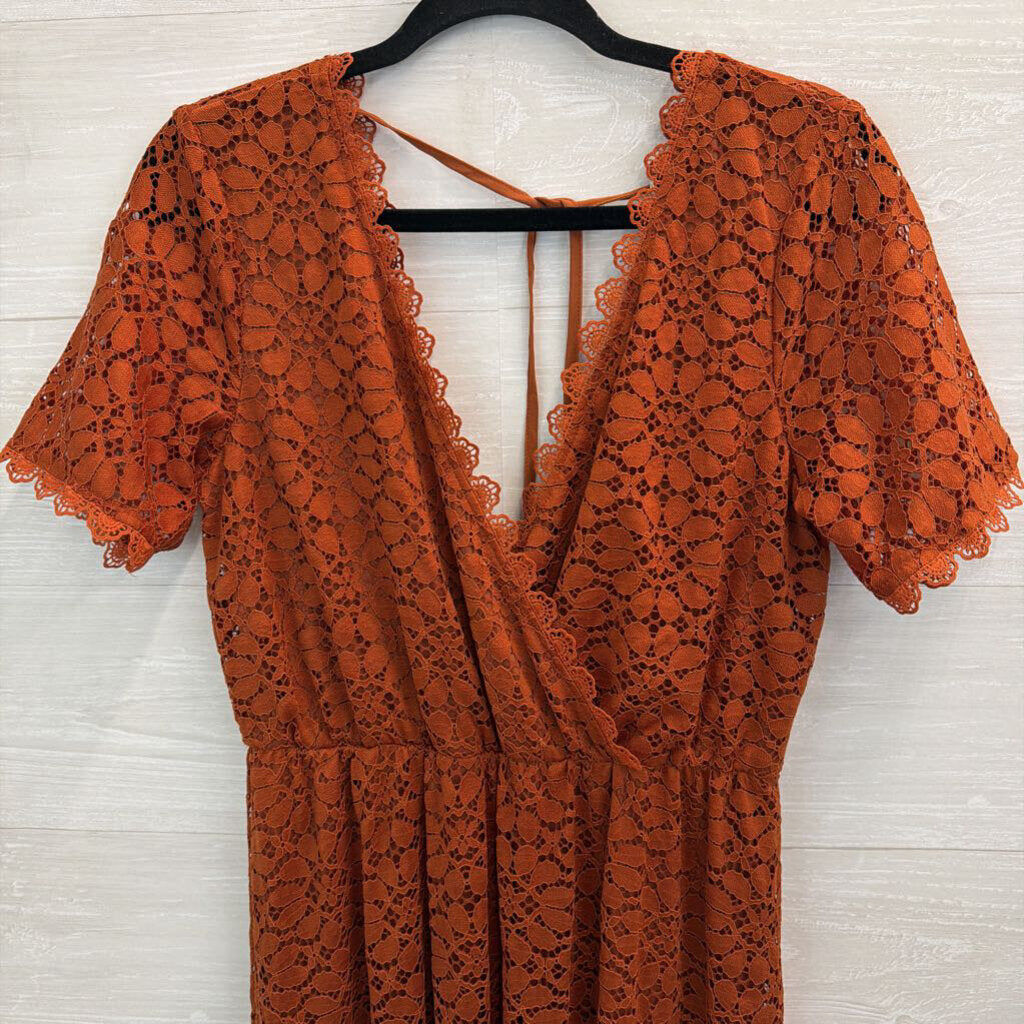 Baltic Born Orange Lace Short Sleeve Maxi Dress Large