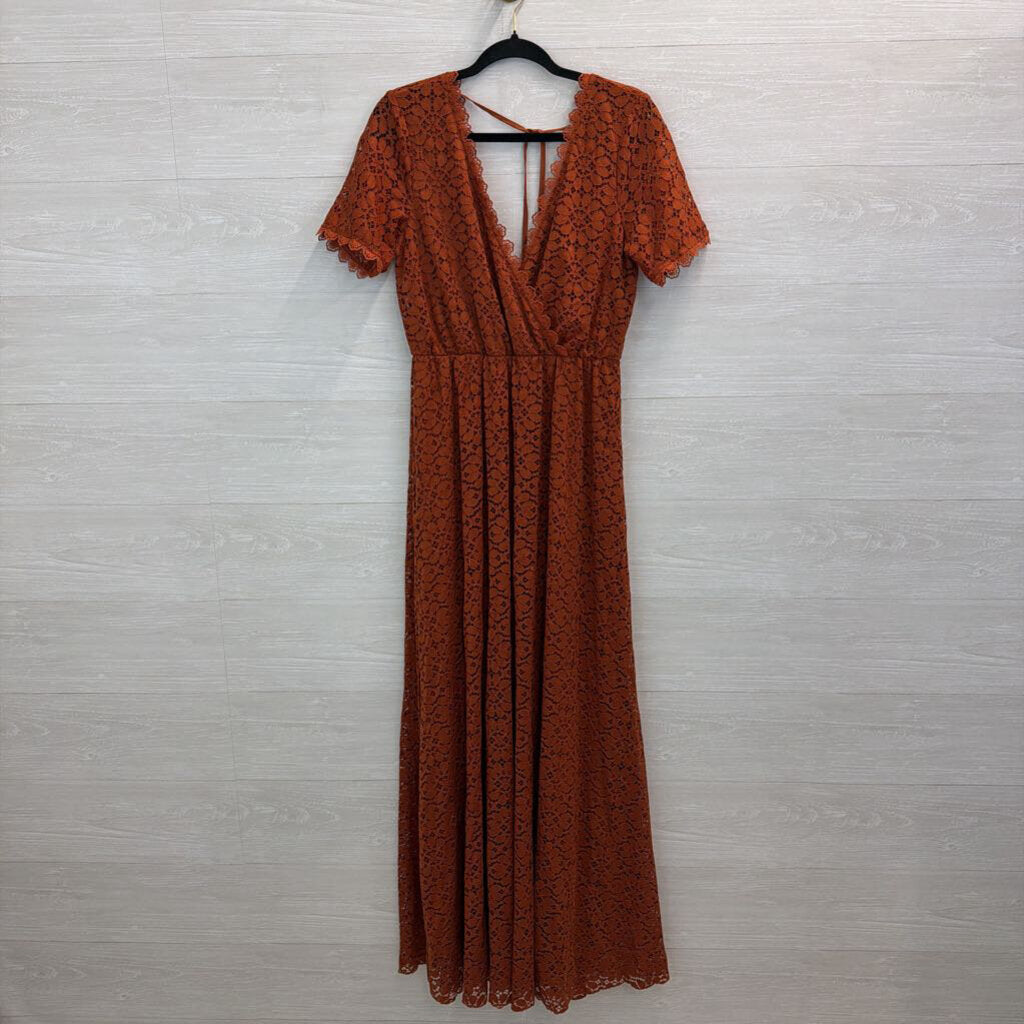 Baltic Born Orange Lace Short Sleeve Maxi Dress Large