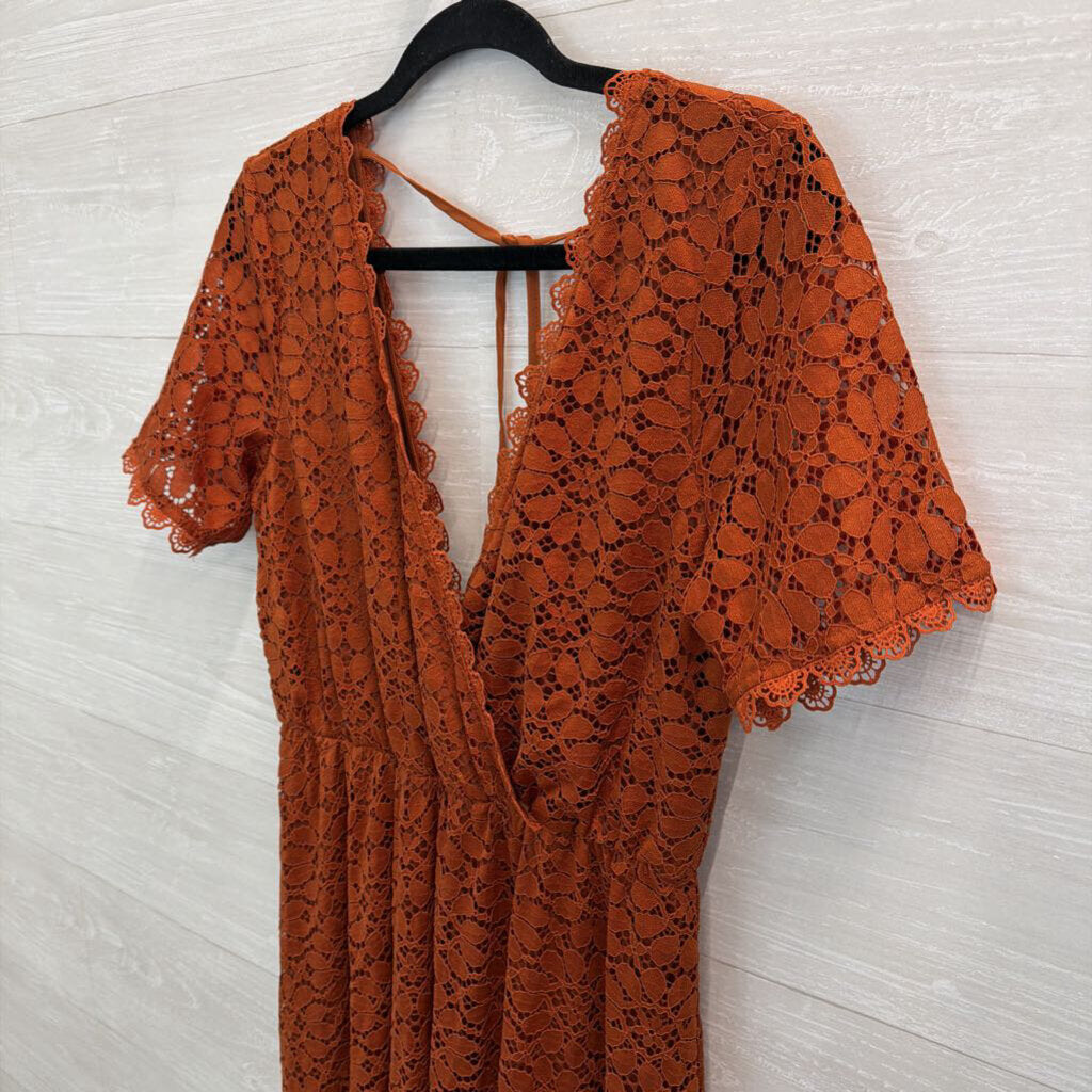 Baltic Born Orange Lace Short Sleeve Maxi Dress Large