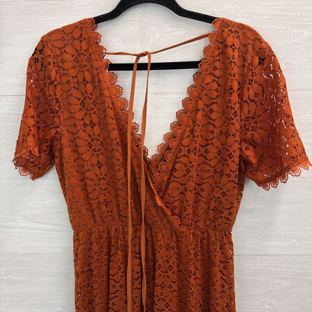 Baltic Born Orange Lace Short Sleeve Maxi Dress Large