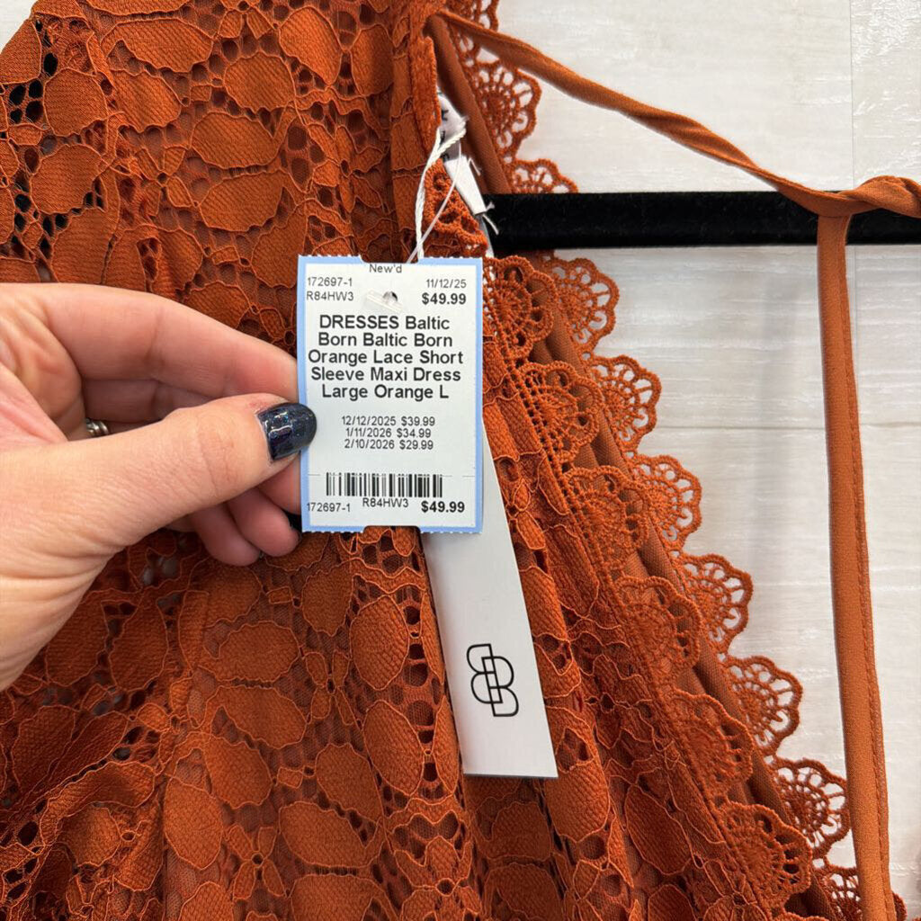 Baltic Born Orange Lace Short Sleeve Maxi Dress Large