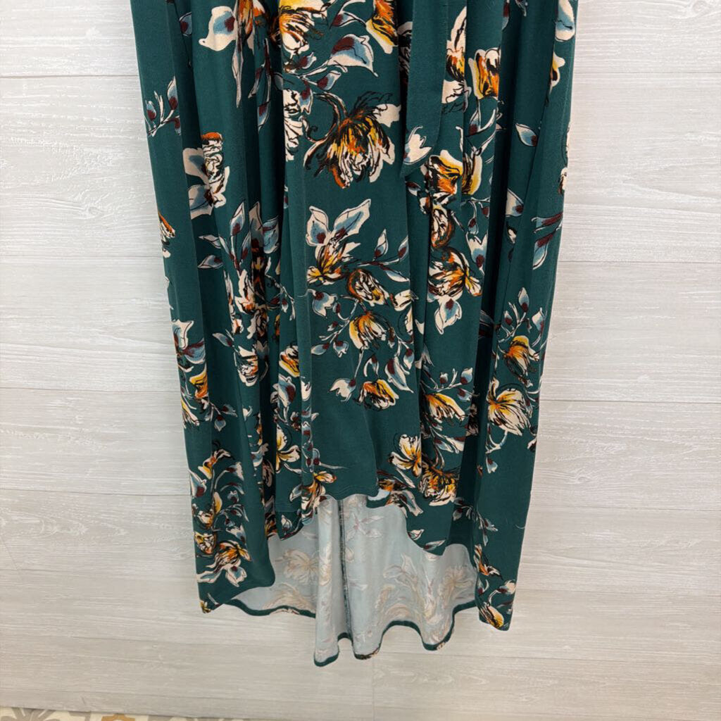 Fortune and Ivy Green/ Multi Print Short Sleeve Faux Wrap Dress Large