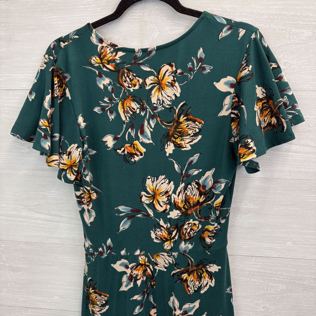 Fortune and Ivy Green/ Multi Print Short Sleeve Faux Wrap Dress Large