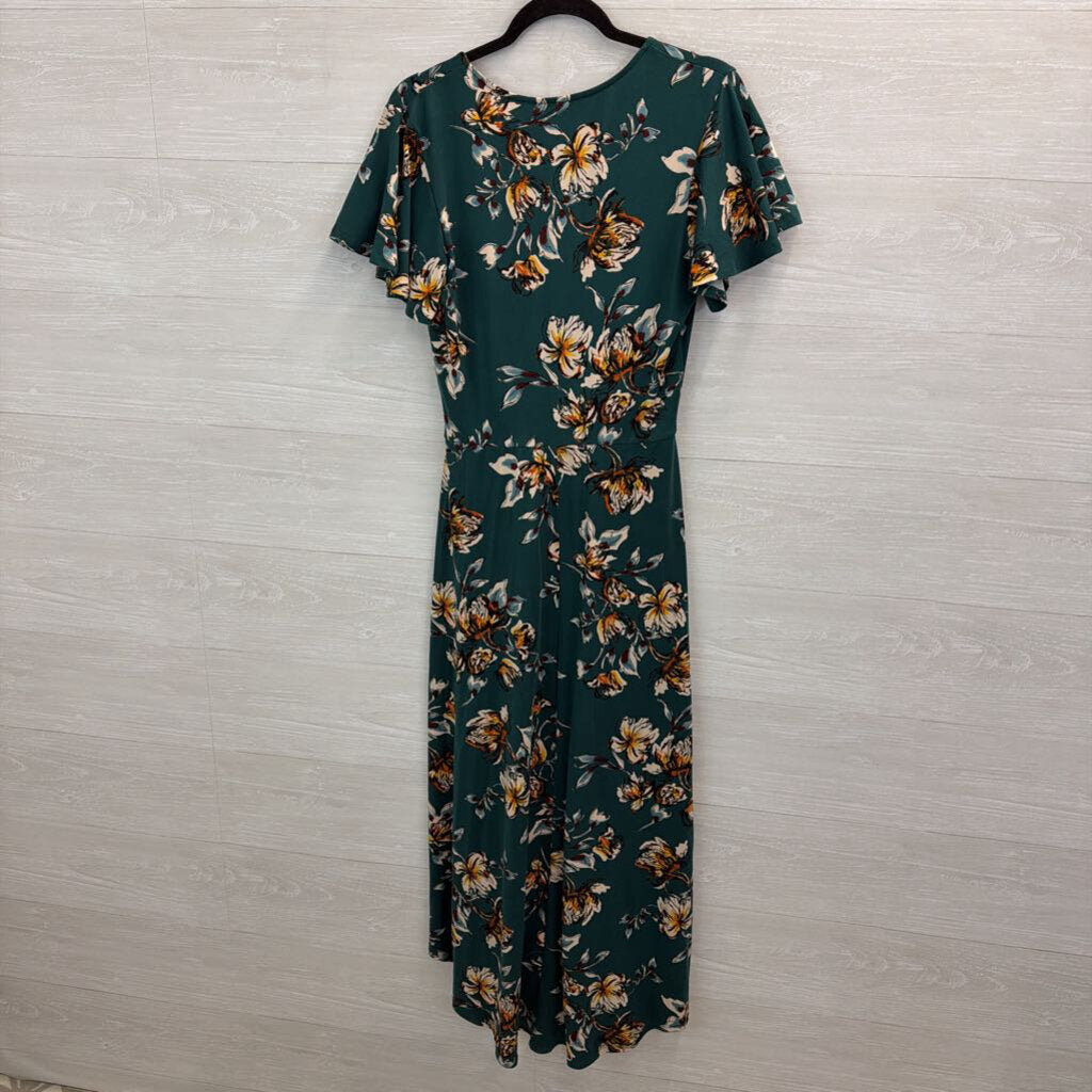 Fortune and Ivy Green/ Multi Print Short Sleeve Faux Wrap Dress Large