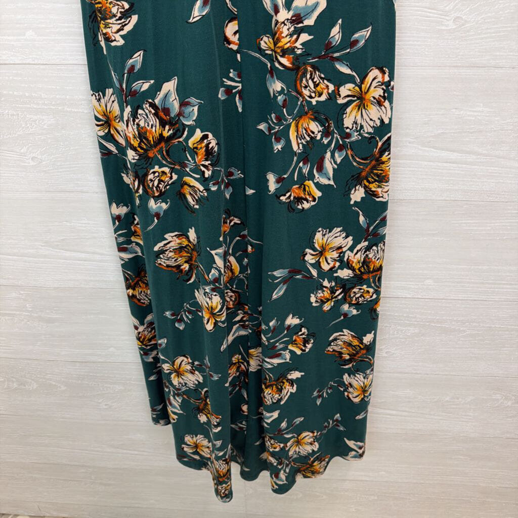 Fortune and Ivy Green/ Multi Print Short Sleeve Faux Wrap Dress Large